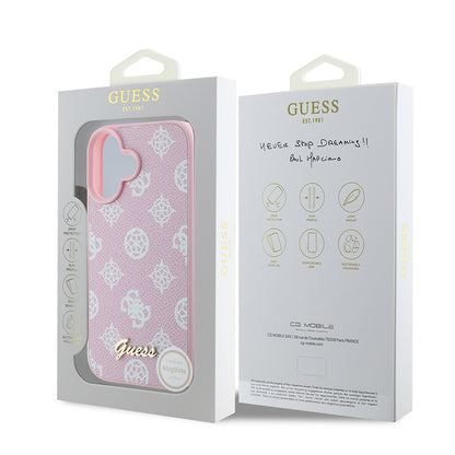 MagSafe Case for Apple iPhone 16, Guess, Peony Script, Pink