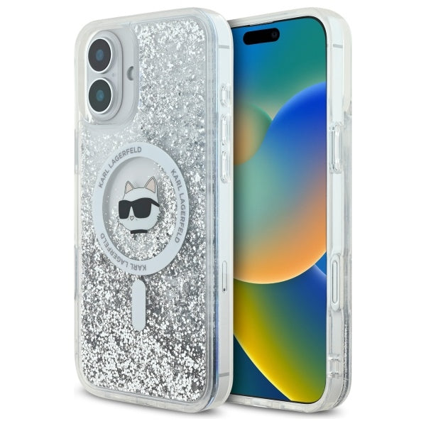Θήκη MagSafe για Apple iPhone 16, Karl Lagerfeld, Glitter Liquid Choupette Head, Διαφανής