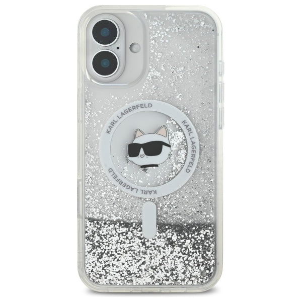 Θήκη MagSafe για Apple iPhone 16, Karl Lagerfeld, Glitter Liquid Choupette Head, Διαφανής