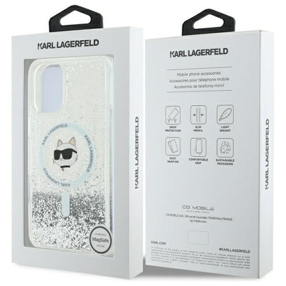 Θήκη MagSafe για Apple iPhone 16, Karl Lagerfeld, Glitter Liquid Choupette Head, Διαφανής