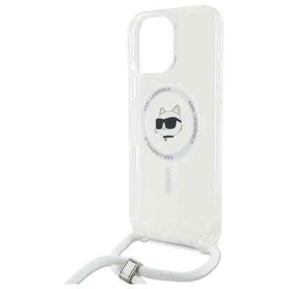 MagSafe Case for Apple iPhone 16, Karl Lagerfeld, IML Crossbody Choupette's Head with Strap, Transparent