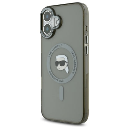 MagSafe Case for Apple iPhone 16, Karl Lagerfeld, IML Metal Karl's Head, Black