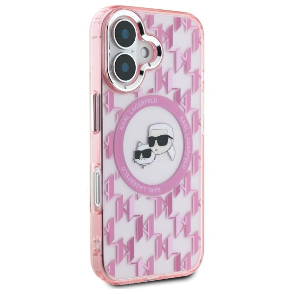 Θήκη MagSafe για Apple iPhone 16, Karl Lagerfeld, IML Monogram Karl & Choupette's Heads, Ροζ