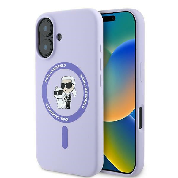 Θήκη MagSafe για Apple iPhone 16, Karl Lagerfeld, Silicone Karl & Choupette, Μωβ