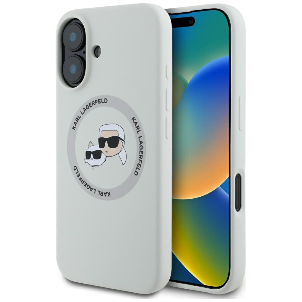 Θήκη MagSafe για Apple iPhone 16, Karl Lagerfeld, Σιλικόνη Karl & Choupette's Heads, Μπεζ
