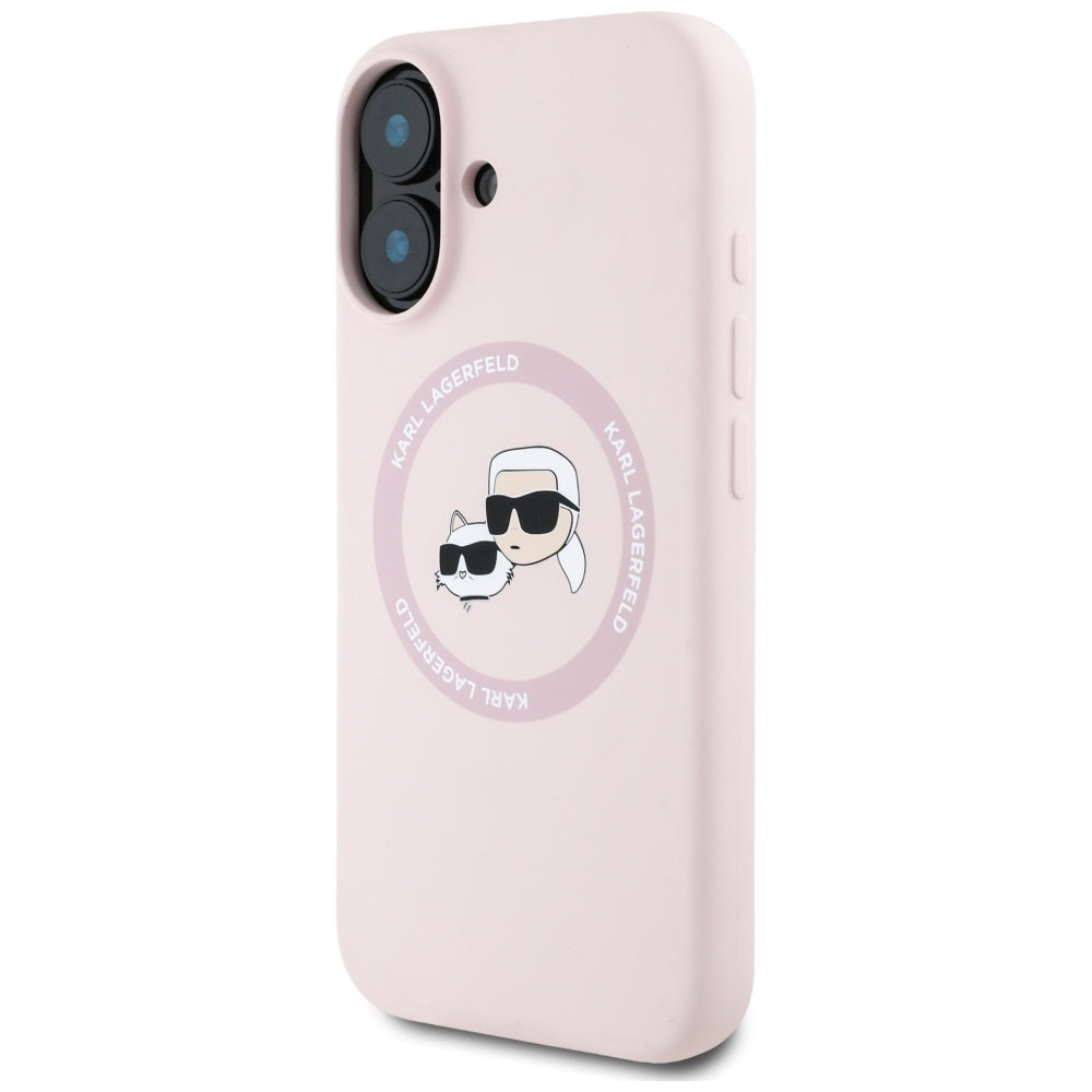 Θήκη MagSafe για Apple iPhone 16, Karl Lagerfeld, Σιλικόνη Karl & Choupette's Heads, Ροζ