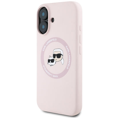 Θήκη MagSafe για Apple iPhone 16, Karl Lagerfeld, Σιλικόνη Karl & Choupette's Heads, Ροζ