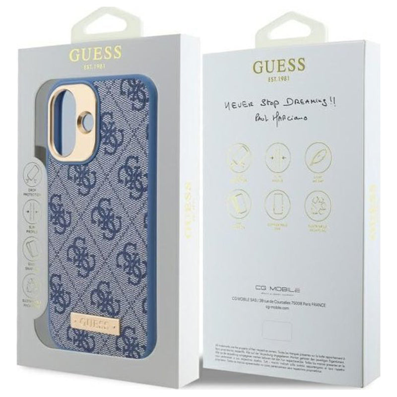 Θήκη MagSafe για Apple iPhone 16 Plus, Guess, 4G Logo Plate, Μπλε
