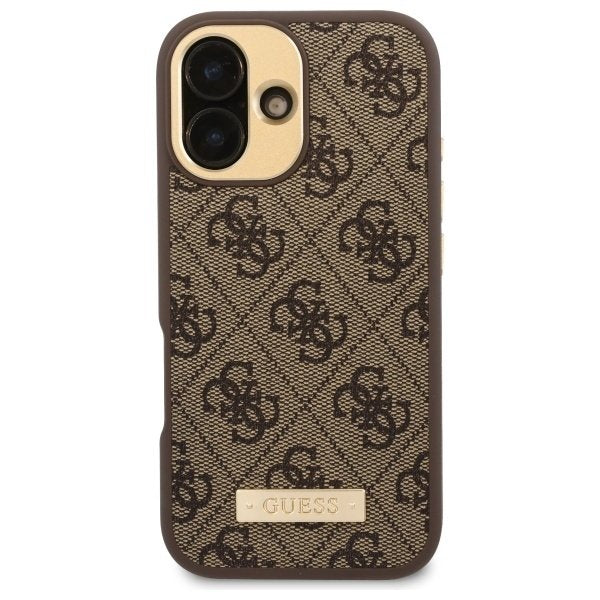 MagSafe Case for Apple iPhone 16 Plus, Guess, 4G Logo Plate, Brown