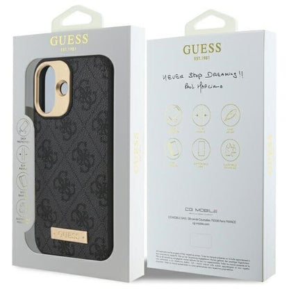MagSafe Case for Apple iPhone 16 Plus, Guess, 4G Logo Plate, Black