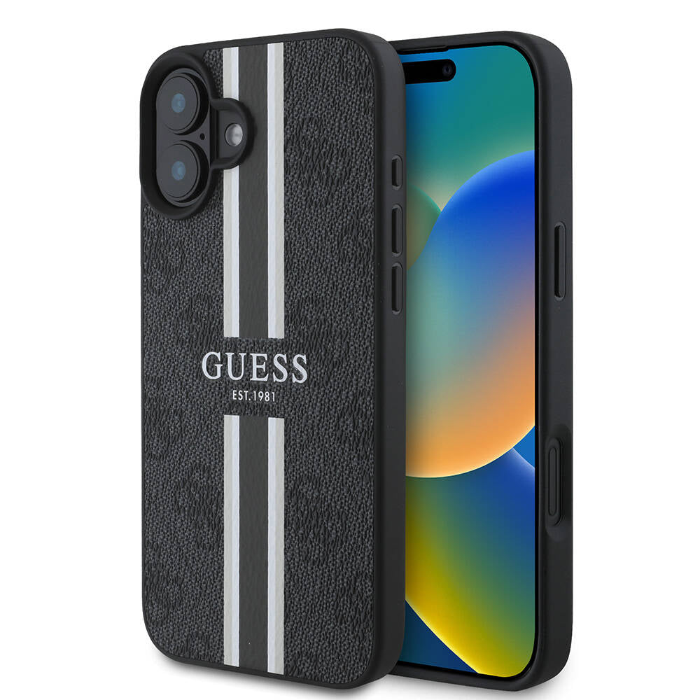 Θήκη MagSafe για Apple iPhone 16 Plus, Guess, 4G Printed Stripes, Μαύρη