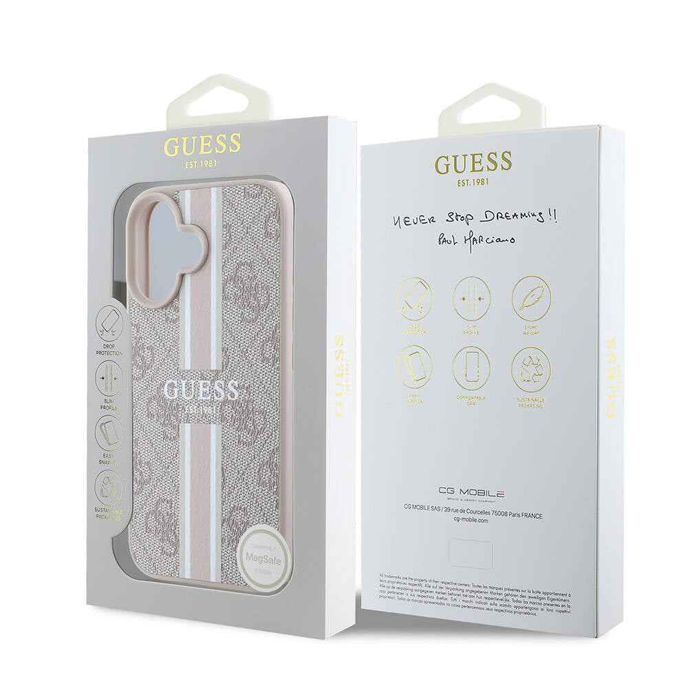 Θήκη MagSafe για Apple iPhone 16 Plus, Guess, 4G Printed Stripes, Ροζ