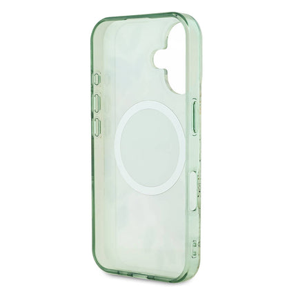 Θήκη MagSafe για Apple iPhone 16 Plus, Guess, IML Flowers with Pearl Strap, Πράσινο