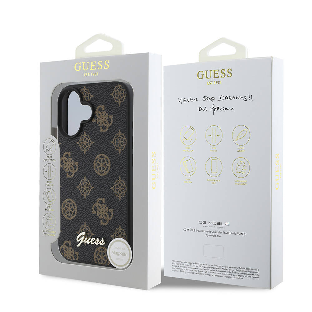 MagSafe Case for Apple iPhone 16 Plus, Guess, Peony Script, Black
