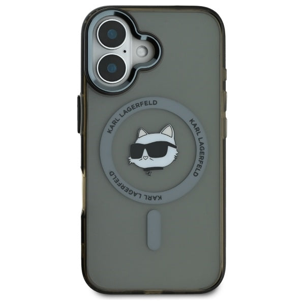 MagSafe Case for Apple iPhone 16 Plus, Karl Lagerfeld, IML Metal Choupette's Head, Black