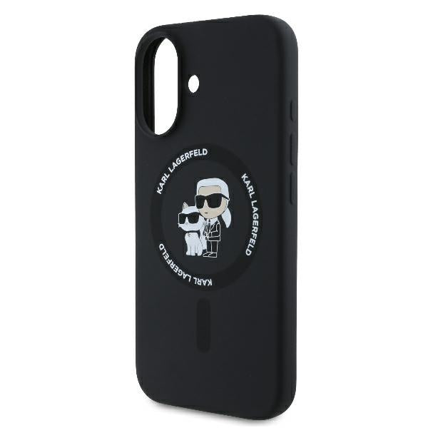Θήκη MagSafe για Apple iPhone 16 Plus, Karl Lagerfeld, Silicone Ring Karl & Choupette, Μαύρη