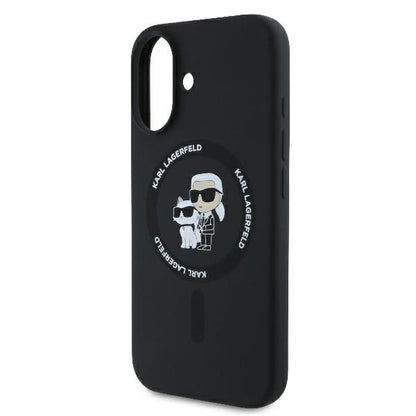 Θήκη MagSafe για Apple iPhone 16 Plus, Karl Lagerfeld, Silicone Ring Karl & Choupette, Μαύρη