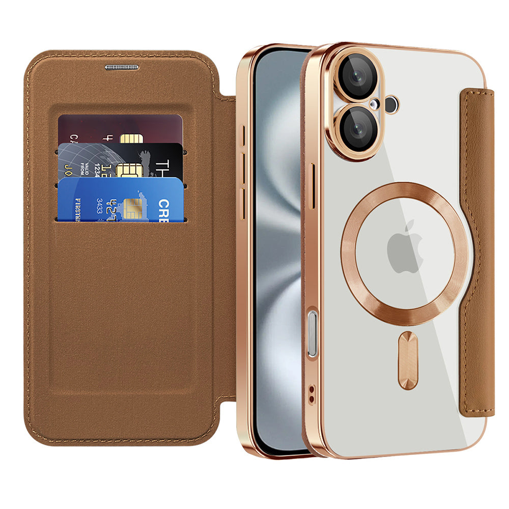 MagSafe Case for Apple iPhone 16 Plus, Techsuit, SmartMag Book, Brown