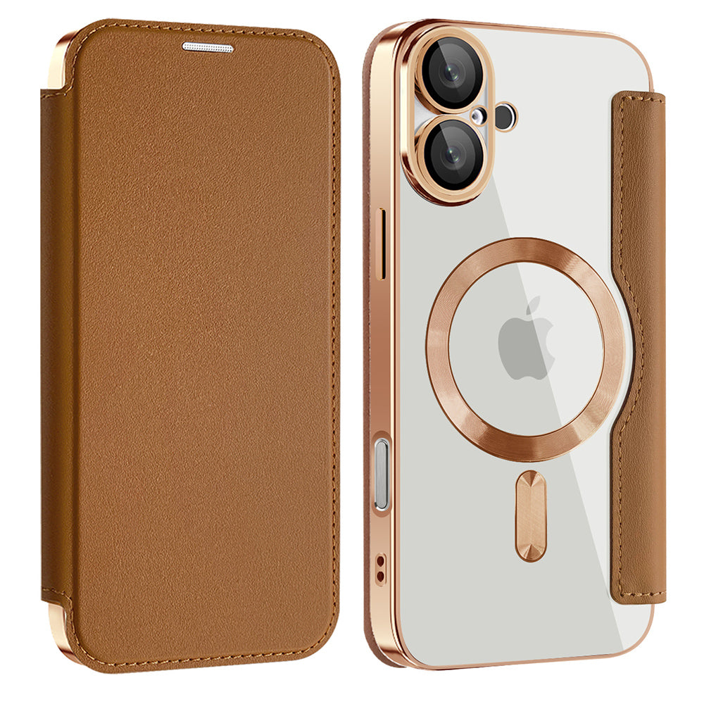 MagSafe Case for Apple iPhone 16 Plus, Techsuit, SmartMag Book, Brown