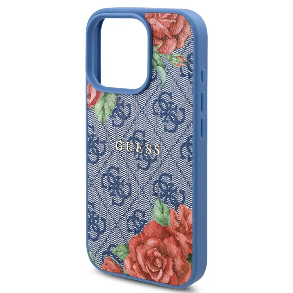 MagSafe Case for Apple iPhone 16 Pro, Guess, 4G Flowers Print, Blue