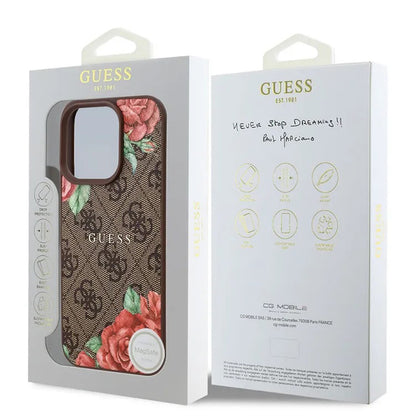MagSafe Case for Apple iPhone 16 Pro, Guess, 4G Flowers Print, Brown
