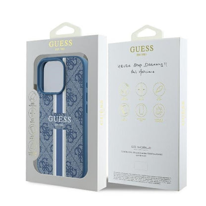MagSafe Case for Apple iPhone 16 Pro, Guess, 4G Printed Stripes, Blue