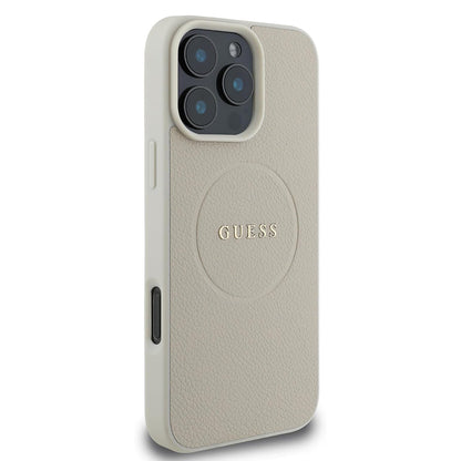 MagSafe Case for Apple iPhone 16 Pro, Guess, Grained Gold Ring, Beige