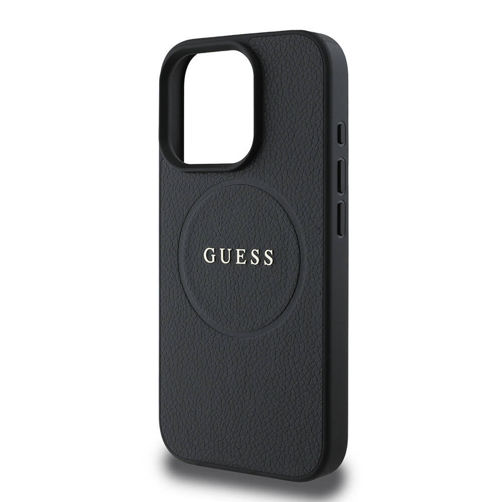 MagSafe Case for Apple iPhone 16 Pro, Guess, Grained Gold Ring, Black
