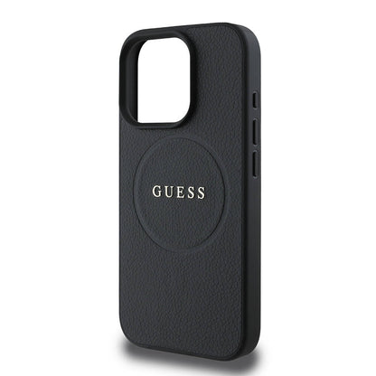 MagSafe Case for Apple iPhone 16 Pro, Guess, Grained Gold Ring, Black