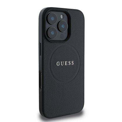 MagSafe Case for Apple iPhone 16 Pro, Guess, Grained Gold Ring, Black