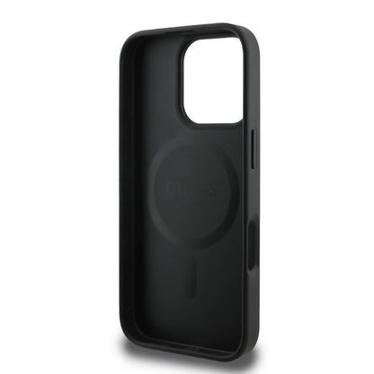 MagSafe Case for Apple iPhone 16 Pro, Guess, Grained Gold Ring, Black