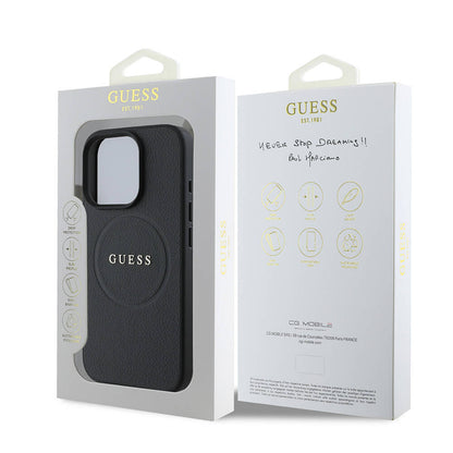MagSafe Case for Apple iPhone 16 Pro, Guess, Grained Gold Ring, Black