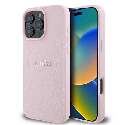 Θήκη MagSafe για Apple iPhone 16 Pro, Guess, Grained Gold Ring, Ροζ