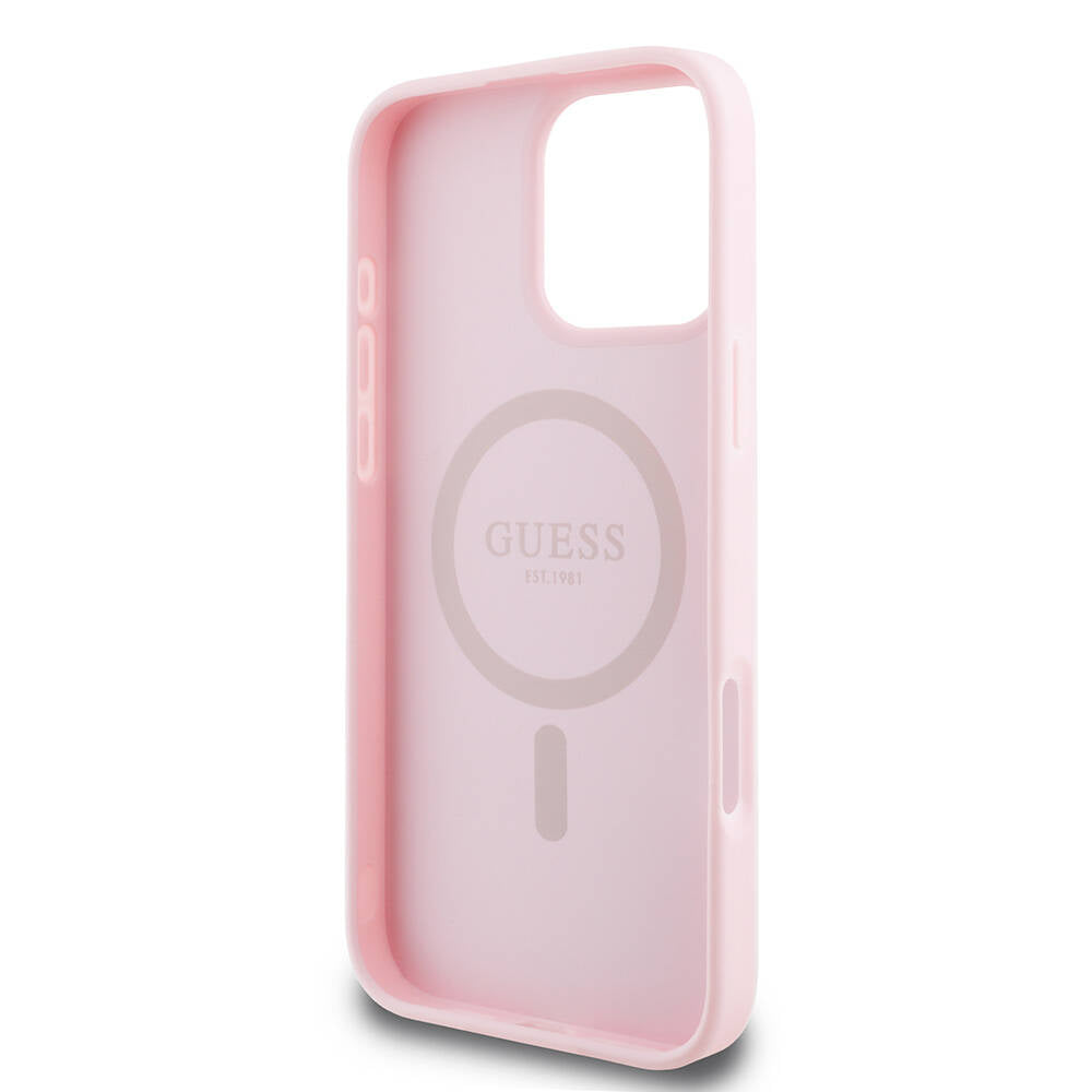 Θήκη MagSafe για Apple iPhone 16 Pro, Guess, Grained Gold Ring, Ροζ