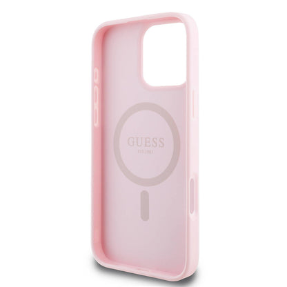 Θήκη MagSafe για Apple iPhone 16 Pro, Guess, Grained Gold Ring, Ροζ
