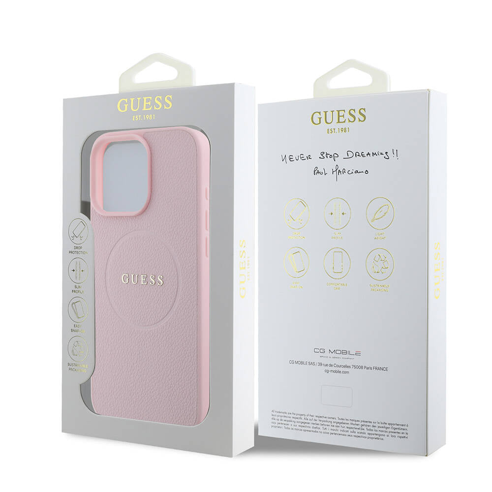 Θήκη MagSafe για Apple iPhone 16 Pro, Guess, Grained Gold Ring, Ροζ