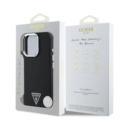 MagSafe Case for Apple iPhone 16 Pro, Guess, Grained Triangle Logo, Black