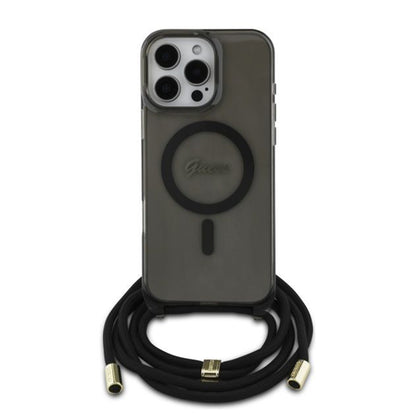 Θήκη MagSafe για Apple iPhone 16 Pro, Guess, IML Crossbody Cord Script, Μαύρη