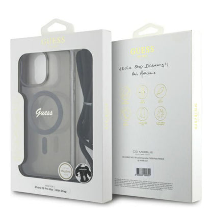 Θήκη MagSafe για Apple iPhone 16 Pro, Guess, IML Crossbody Cord Script, Μαύρη