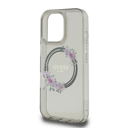 Θήκη MagSafe για Apple iPhone 16 Pro, Guess, IML Flowers Wreath, Μαύρη