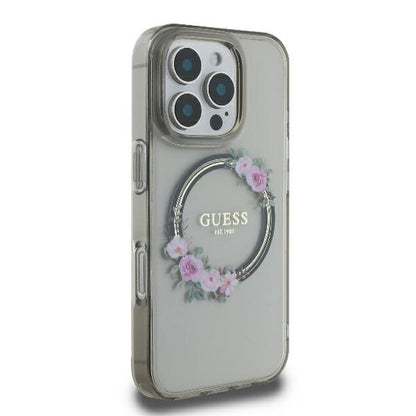 Θήκη MagSafe για Apple iPhone 16 Pro, Guess, IML Flowers Wreath, Μαύρη
