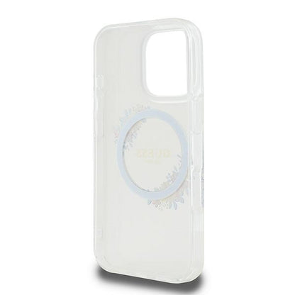 MagSafe Case for Apple iPhone 16 Pro, Guess, IML Flowers Wreath, Transparent