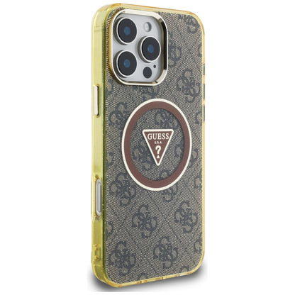 MagSafe Case for Apple iPhone 16 Pro, Guess, IML Glitter 4G Circle Triangle, Brown