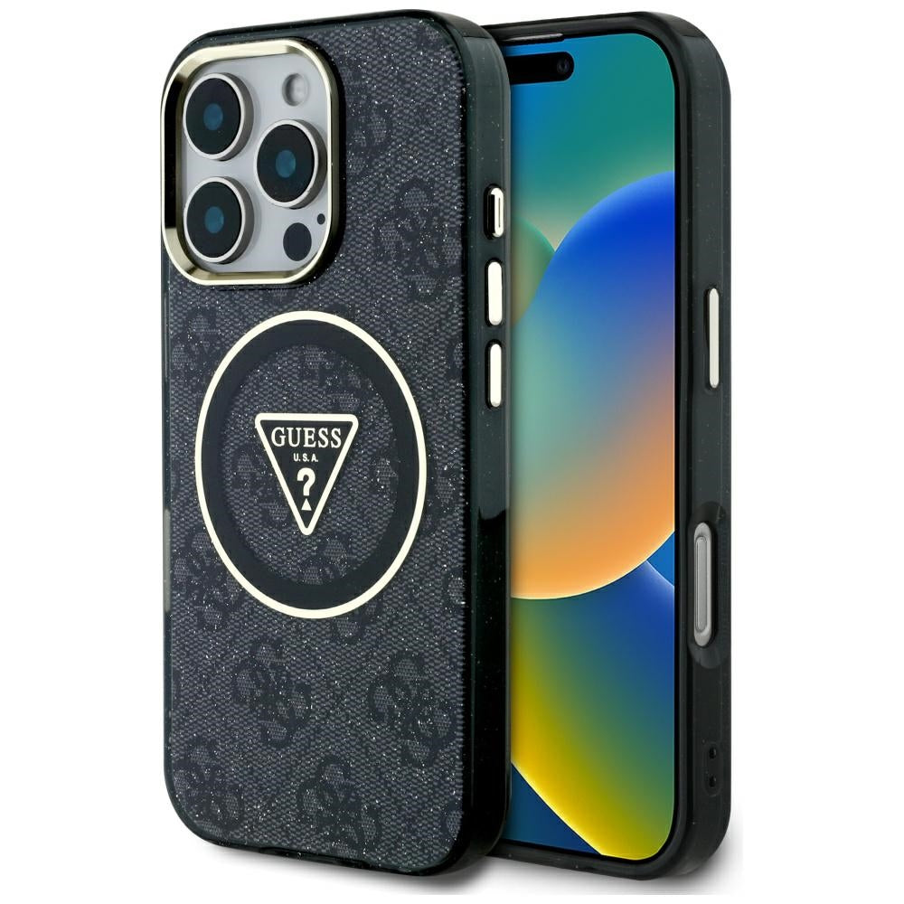 Θήκη MagSafe για Apple iPhone 16 Pro, Guess, IML Glitter 4G Circle Triangle, Μαύρη