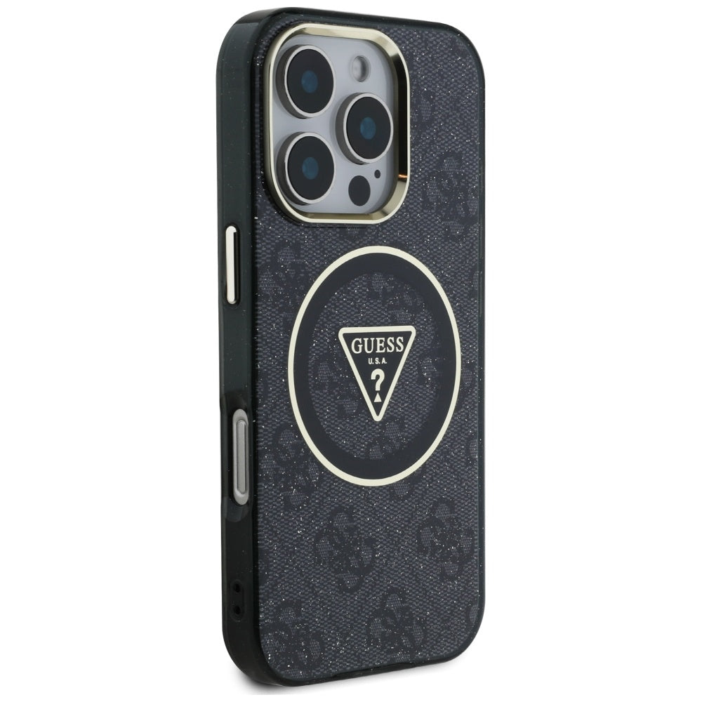 Θήκη MagSafe για Apple iPhone 16 Pro, Guess, IML Glitter 4G Circle Triangle, Μαύρη