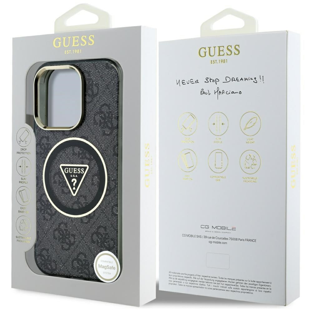 Θήκη MagSafe για Apple iPhone 16 Pro, Guess, IML Glitter 4G Circle Triangle, Μαύρη