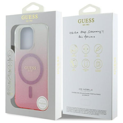 MagSafe Case for Apple iPhone 16 Pro, Guess, IML Glitter Gradient, Pink