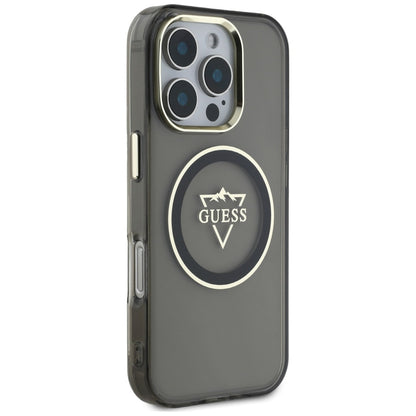 MagSafe Case for Apple iPhone 16 Pro, Guess, IML Metal Mountain Logo, Black