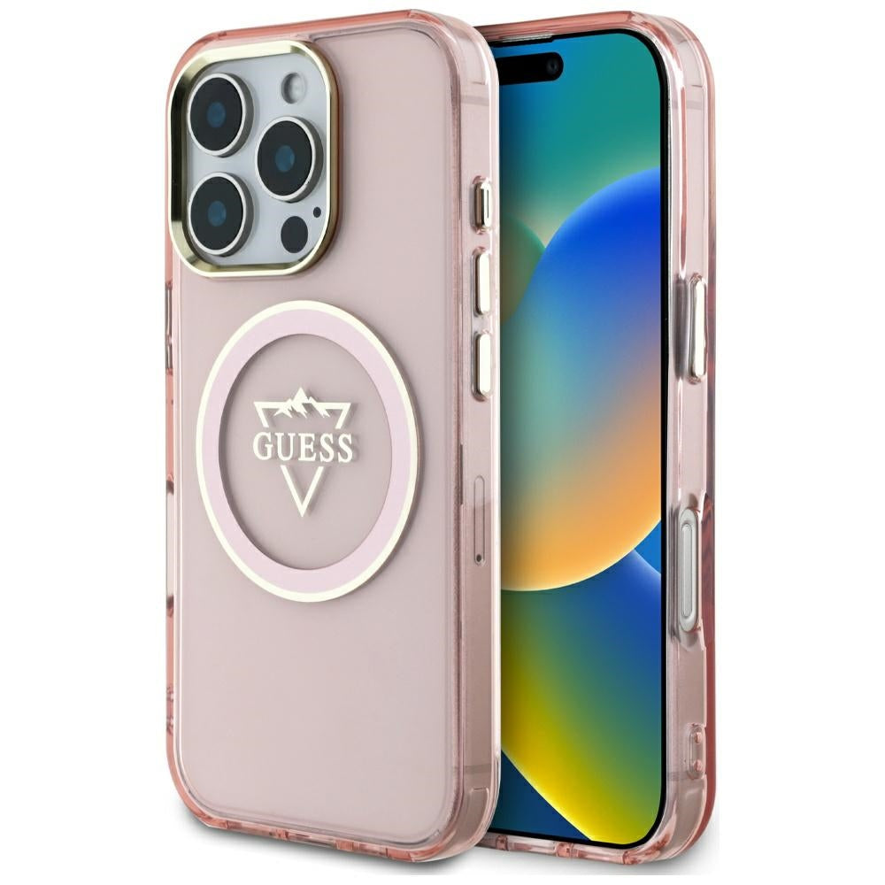 Θήκη MagSafe για Apple iPhone 16 Pro, Guess, IML Metal Mountain Logo, Ροζ