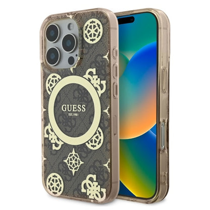 Θήκη MagSafe για Apple iPhone 16 Pro, Guess, IML Peony σε φόντο 4G, Καφέ